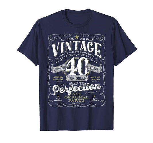 40th Birthday Top for Men, Vintage Aged Top Shelf Born 1985 T-Shirt