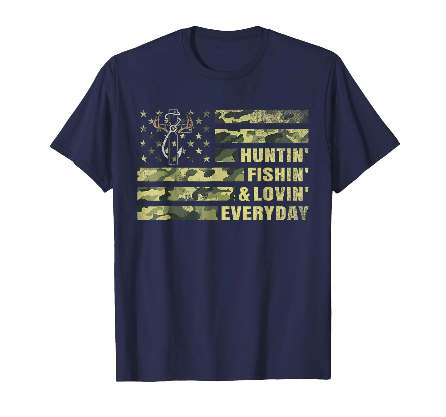 Hunting Fishing Loving Every Day Camo American Flag Patriot T-Shirt