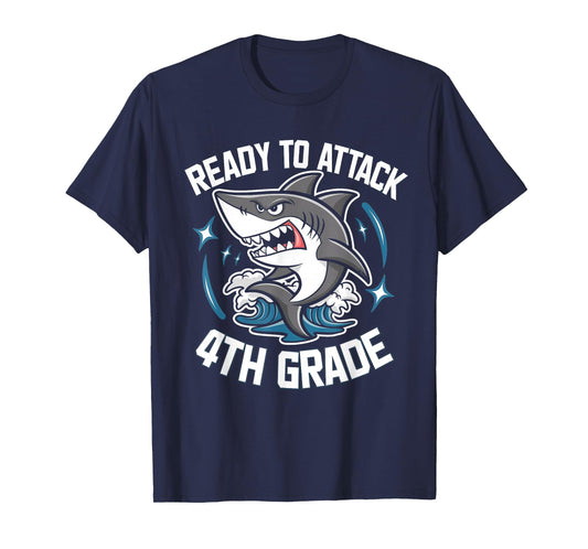 Ready To Attack 4th Grade Shark Funny Back To School Boys T-Shirt