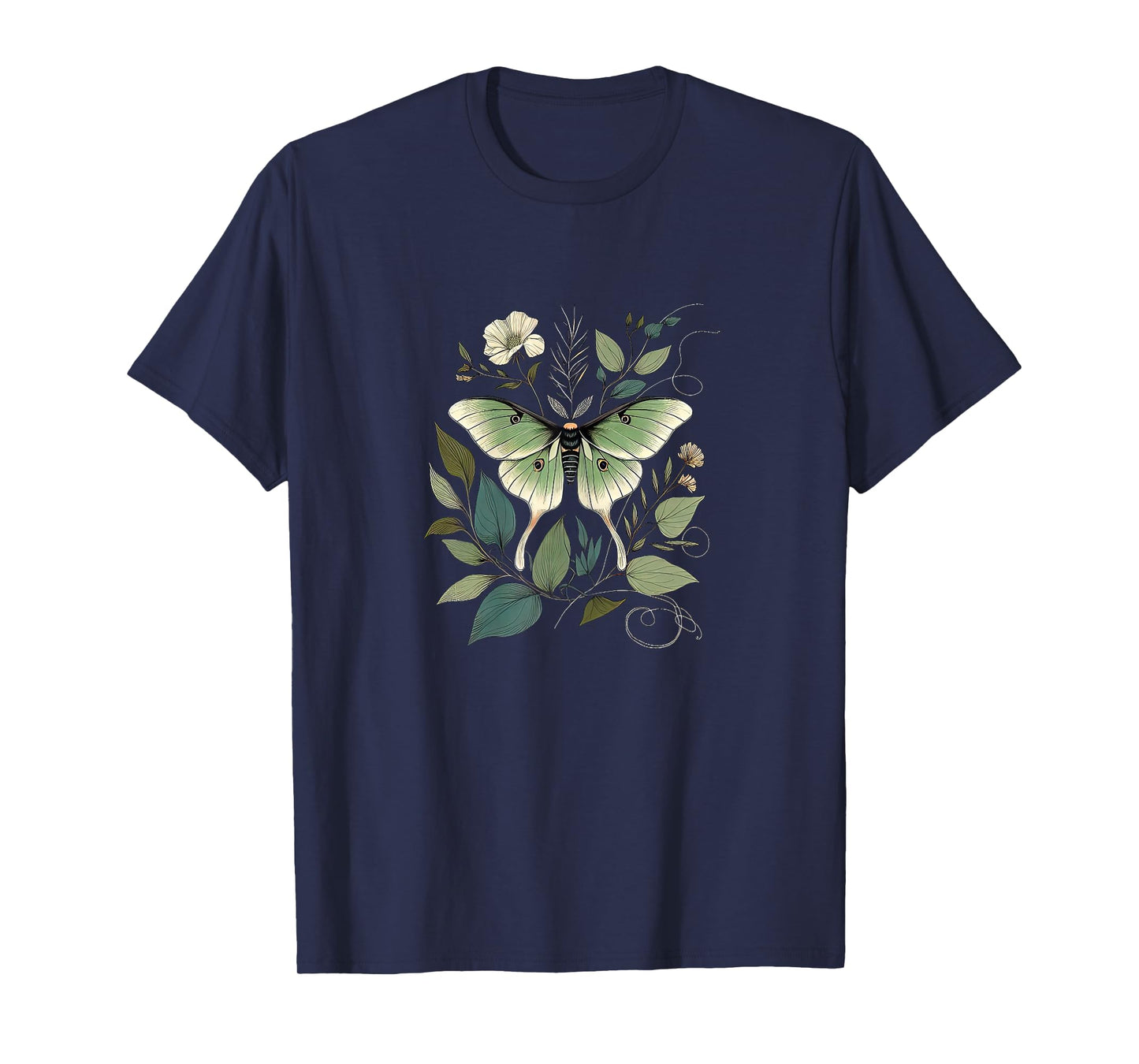 Women's Luna Moth With Moonflower Vine Artisan Boho Fashion T-Shirt