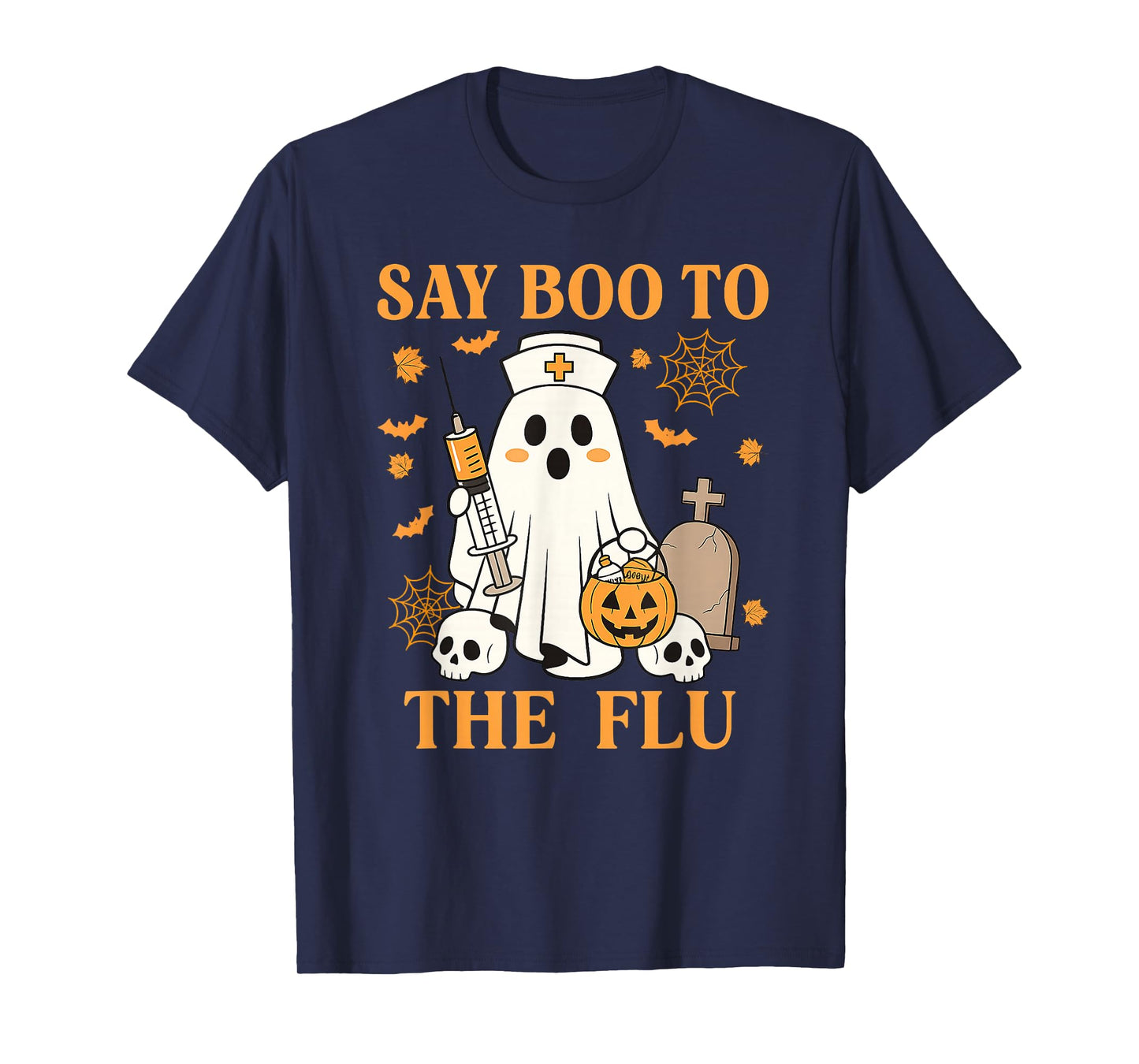 Retro Nurse Ghost Halloween Vaccine Say Boo to The Flu T-Shirt
