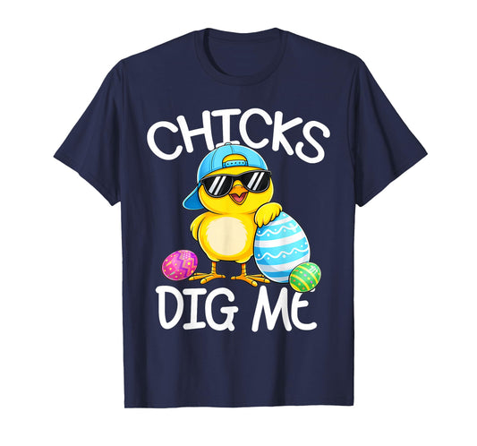 Happy Easter Chicks Dig Me Easter Toddler Boys Men Kids T-Shirt - T-Shirt | Navy
