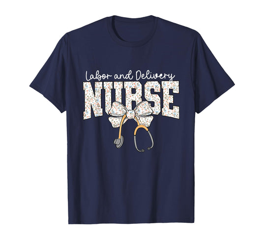 Cute Labor and Delivery Nurse Stethoscope Coquette Bow Women T-Shirt