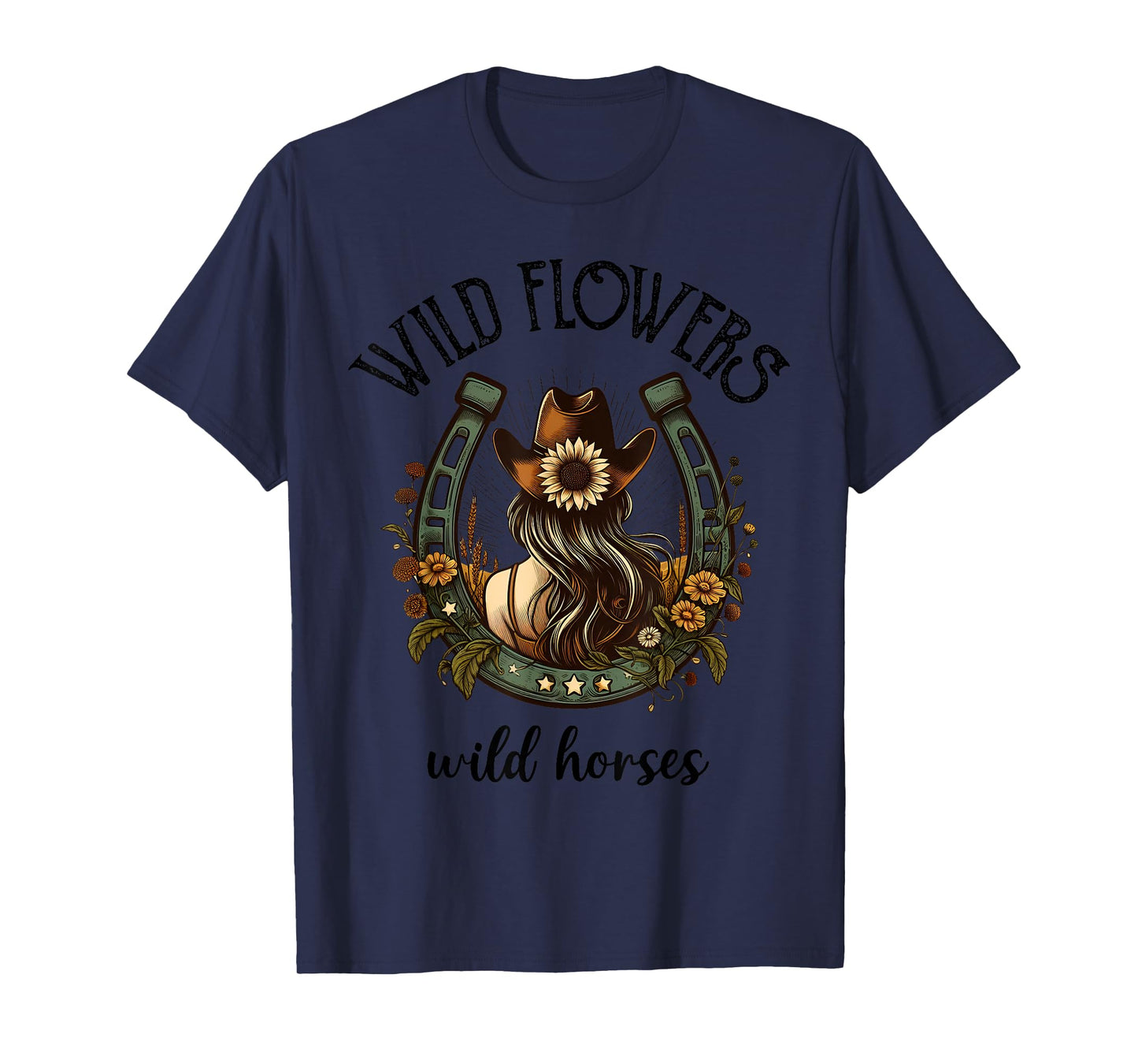 Wild Flowers Wild Horse Cowgirl Riding Horse T-Shirt