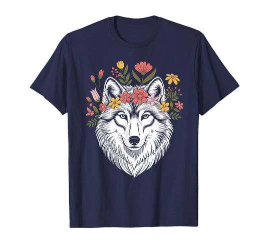 Floral Wolf Wildlife Men Women Nature Lovers T-Shirt