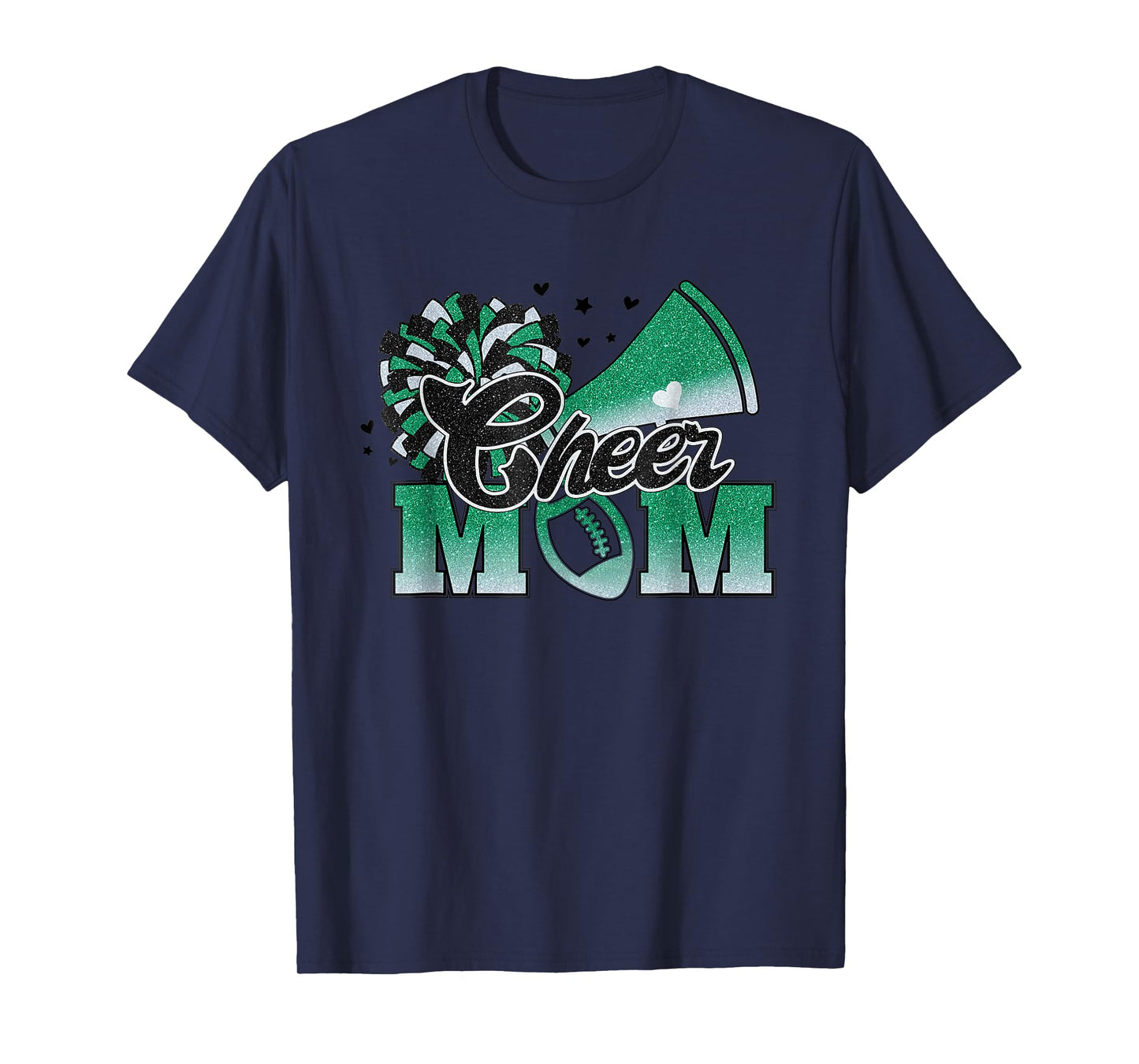Football Cheer Mom Biggest Fan Cheerleader Black Green White T-Shirt