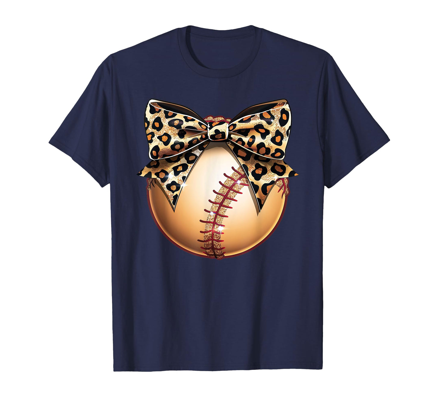 Cute Leopard Cheetah Print Ribbon Bow Baseball Mom Sister T-Shirt