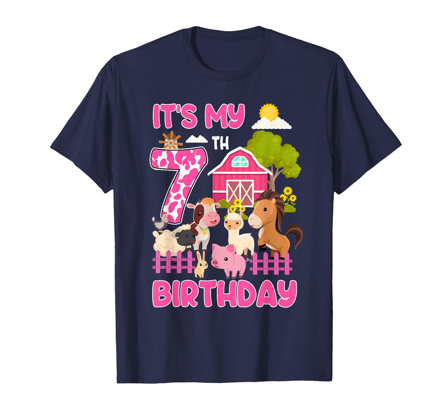 It’s My 7th Birthday Farm Animals 7 Year Old Girl Party T-Shirt