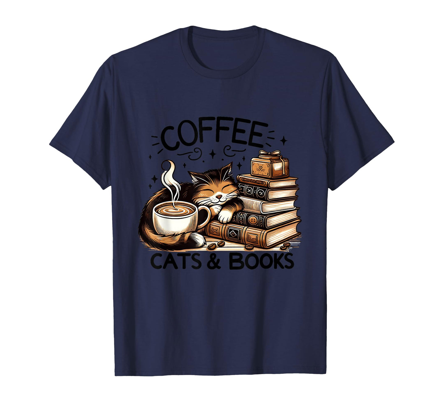 Funny Cute Coffee Cats Books Lover Gift Idea Women Men Kids T-Shirt