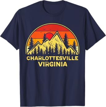 Charlottesville Virginia VA Mountains Hiking Souvenir Retro T-Shirt