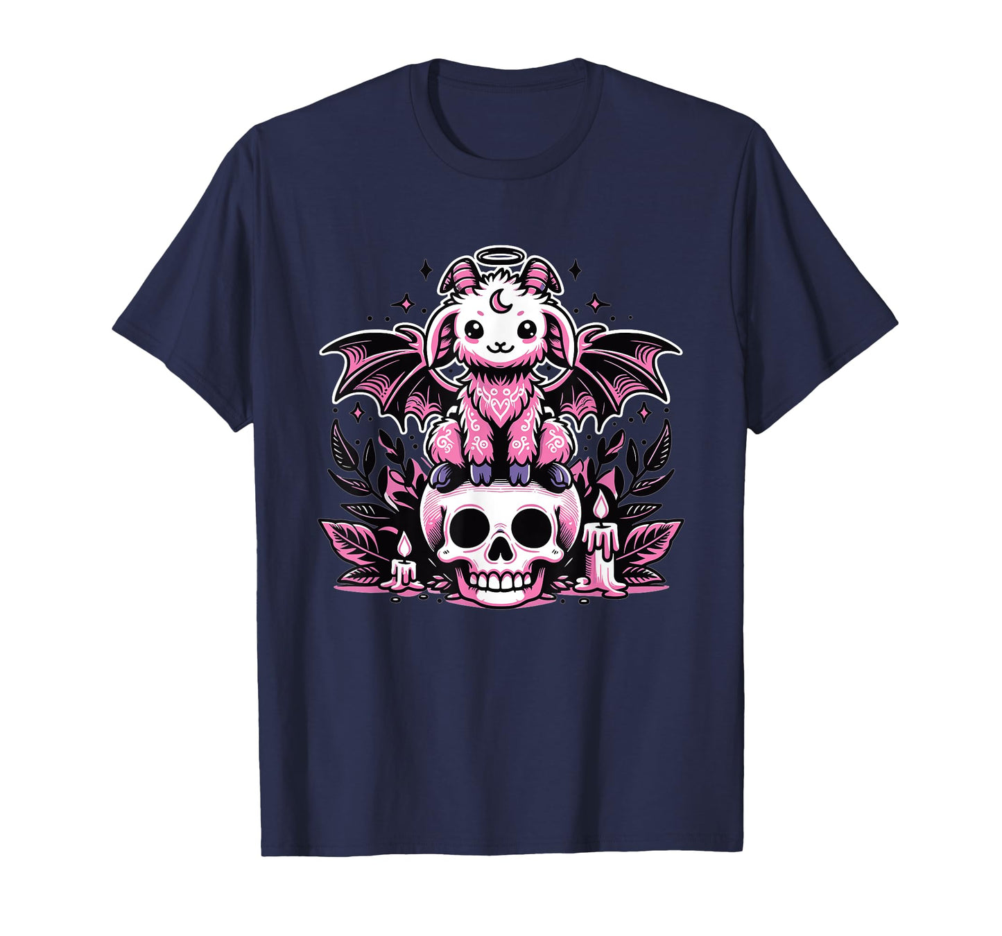 Kawaii Pastel Goth Cute Creepy Goat Bat Skeleton T-Shirt