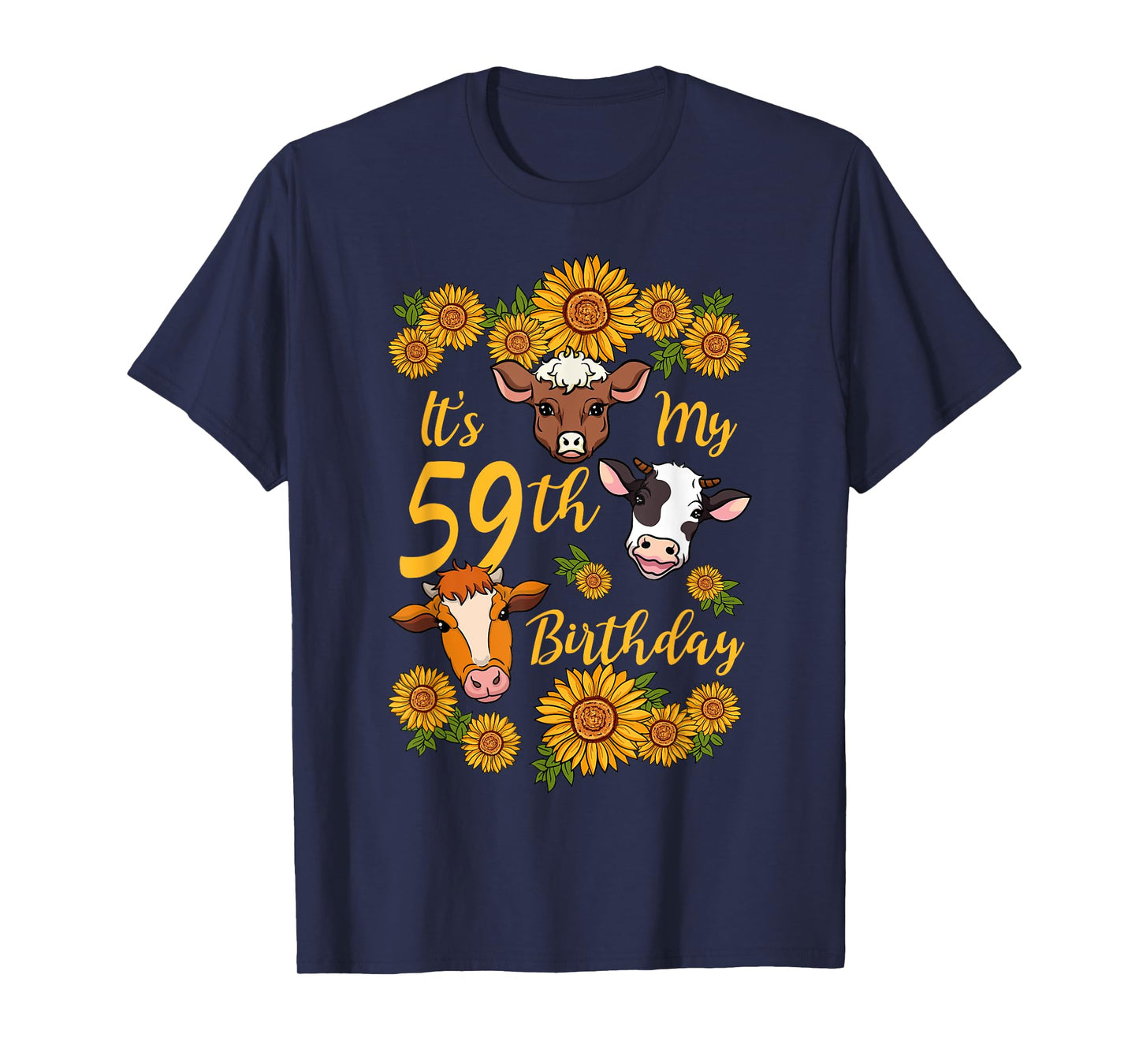 Cow 59th Birthday Party Sunflower Moo Farm Animal Barnyard T-Shirt