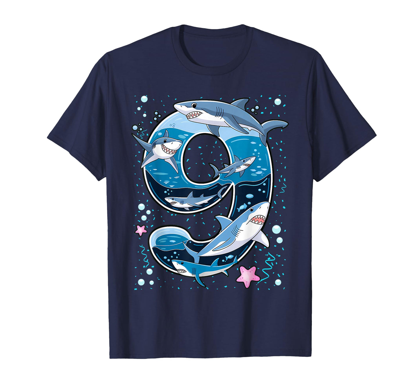 Kids 9th Birthday 9 Years Old Shark Boys Sea Ocean T-Shirt