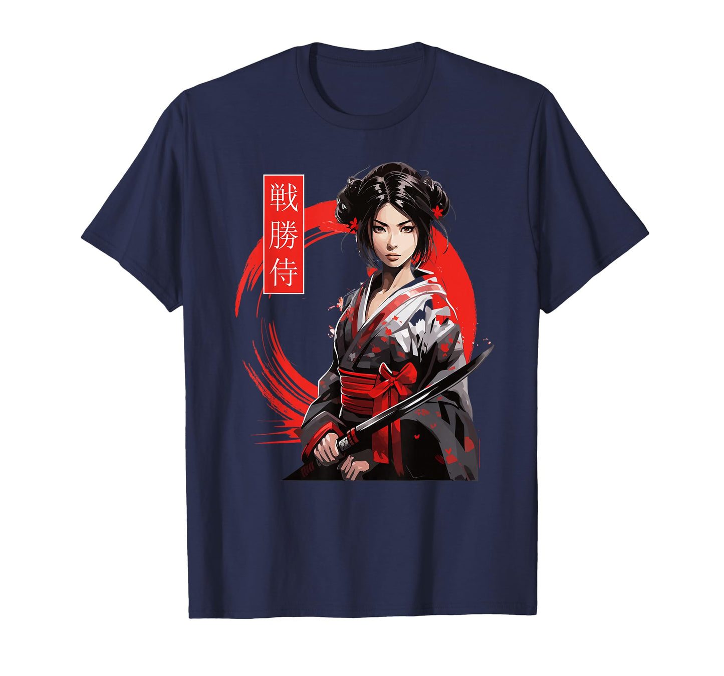 Japanese Samurai Girl Tee Cherry Blossom Woodblock Art Print T-Shirt