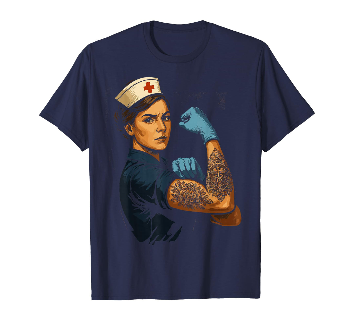 Tattoed Proud Nurse Rosie The Riveter Nursing Scrubs Life T-Shirt