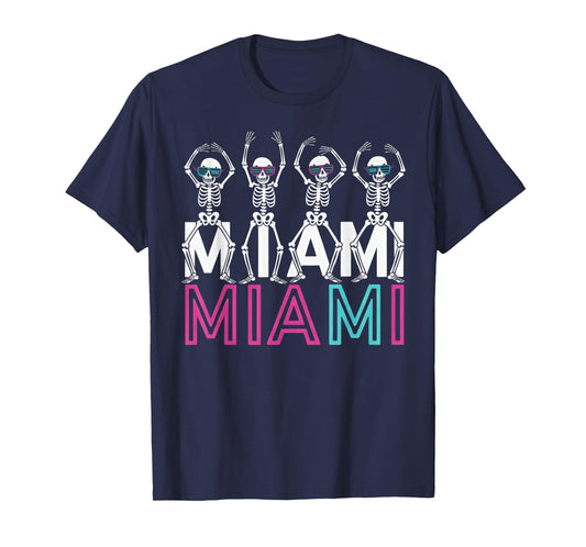Funny Miami Florida Halloween Skeleton Classic Graphic Retro T-Shirt