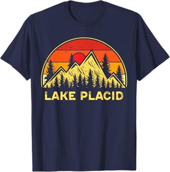 Vintage Lake Placid New York NY Mountains Hiking Souvenir T-Shirt