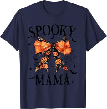 Spooky Mama Coquette Bow Pumpkin Funny Halloween T-Shirt