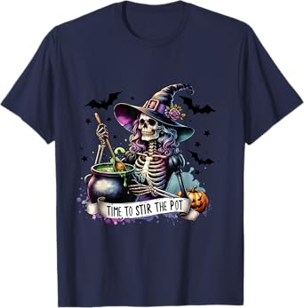 Time To Stir the pot Skeleton Woman Witch Halloween Pin-Up T-Shirt