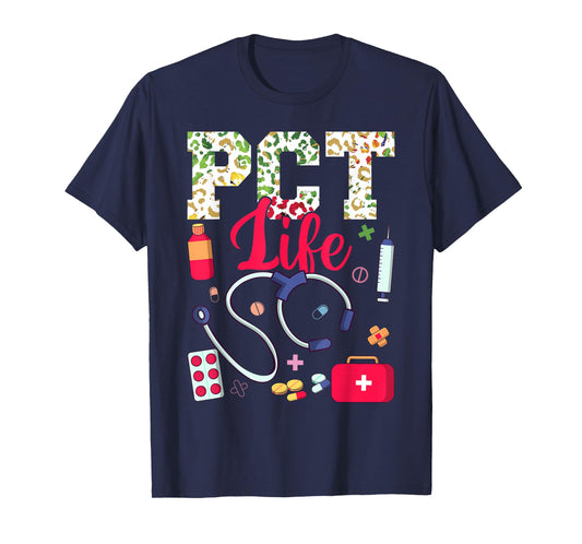 PCT Life Patient Care Technician Patient Care Tech Leopard T-Shirt