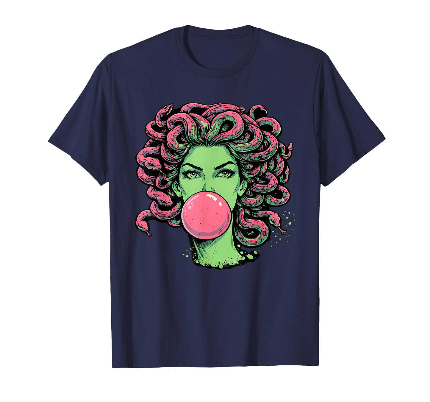 Medusa Bubblegum Greek Mythological Snake Hair Goddess T-Shirt - T-Shirt | Navy