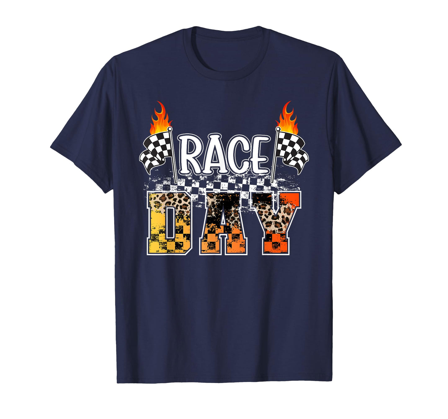 Race Day Leopard Race Days Checkered Flag Car Racing Day T-Shirt