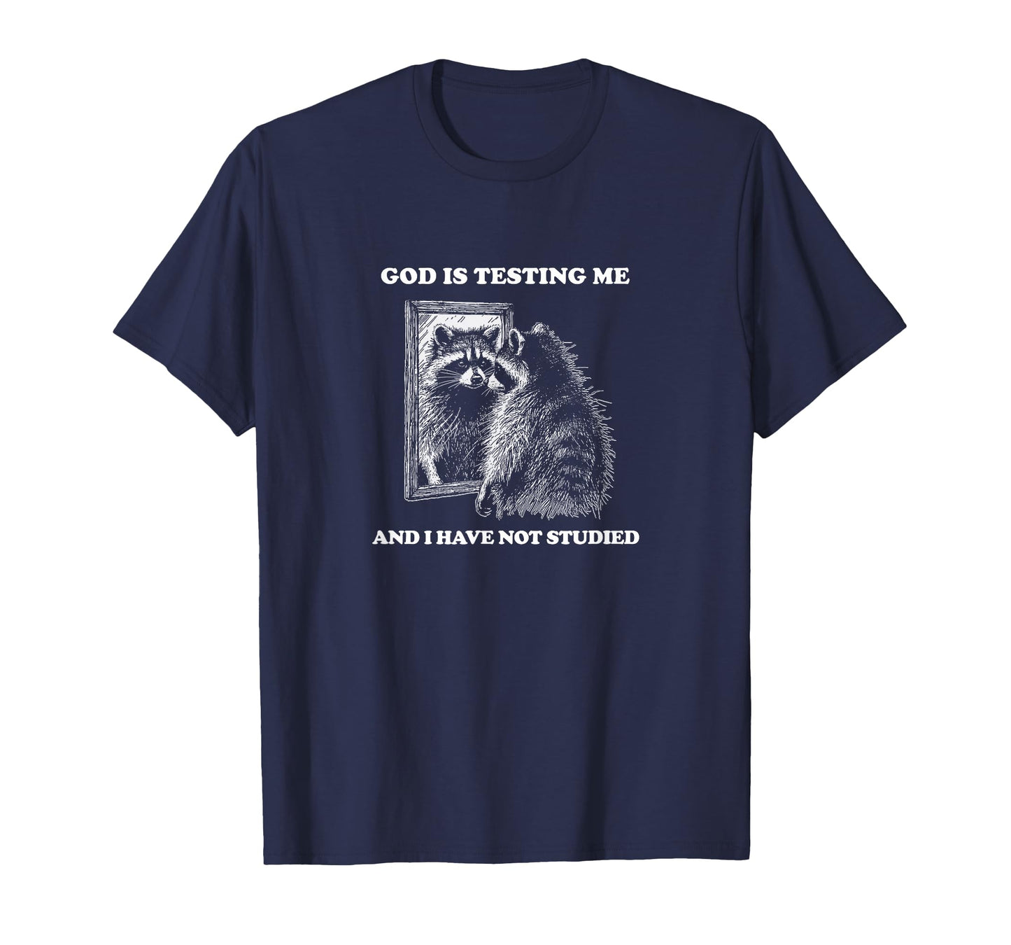 Raccoon, The Lord/ God Is Testing Me And I Have Not Studied T-Shirt