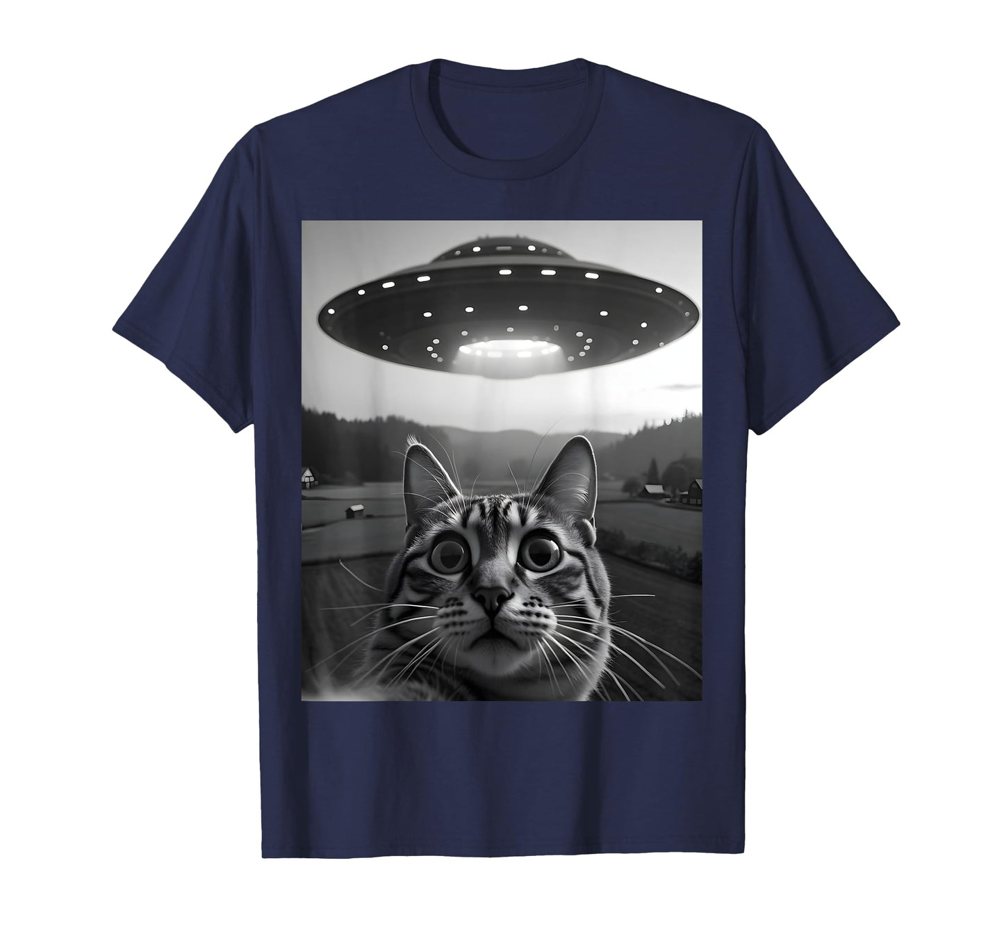 Cat Selfie With Alien UFO Funny Cat T-Shirt