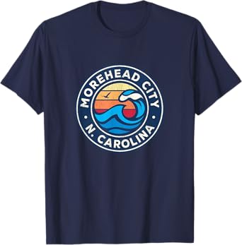 Morehead City North Carolina NC Vintage Nautical Waves Desig T-Shirt