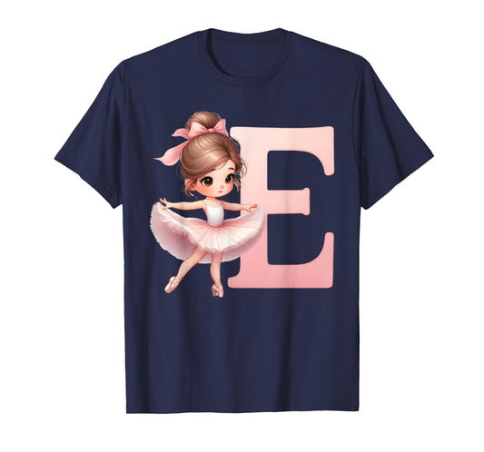 Ballerina Girl Dancing Name First Letter E Girly Tutu Ballet T-Shirt