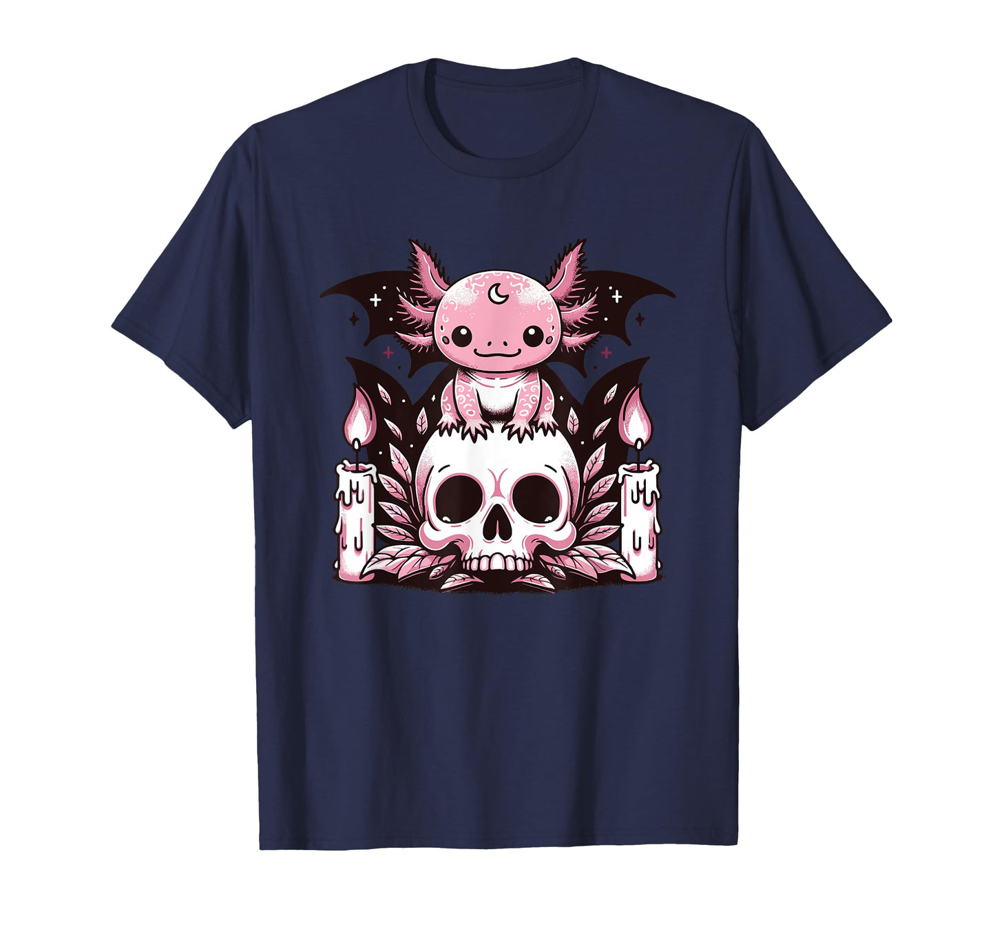 Kawaii Pastel Goth Cute Creepy Axolotl Bat Skeleton T-Shirt