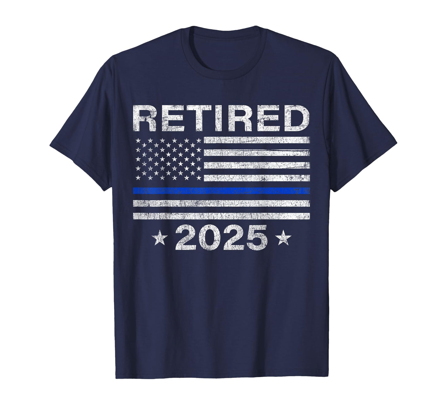 Retired 2025 Thin Blue Line US Flag Police Retirement Gifts T-Shirt
