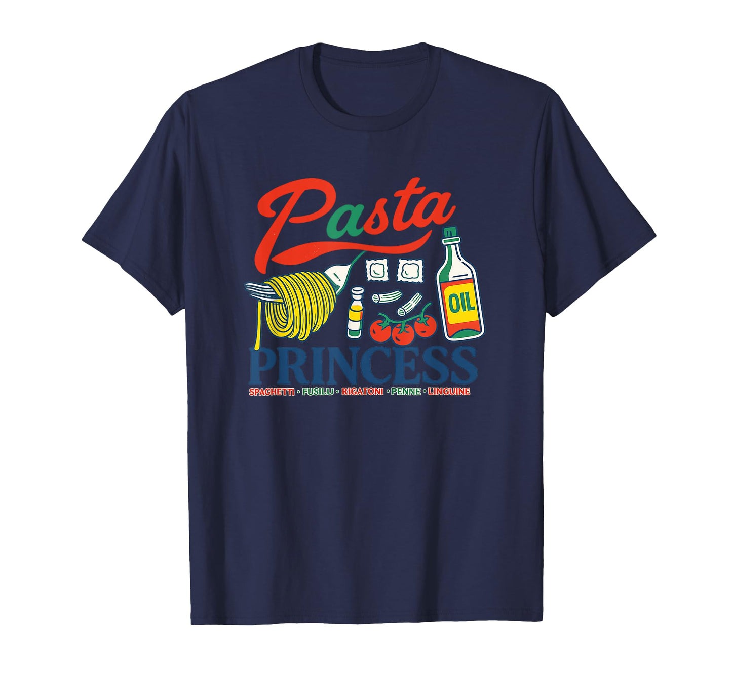 Pasta Princess Retro Foodie Doodle Art Design T-Shirt