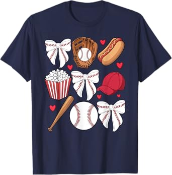 Baseball Coquette Bow Women Girls Baseball Cheer Mom Mama T-Shirt
