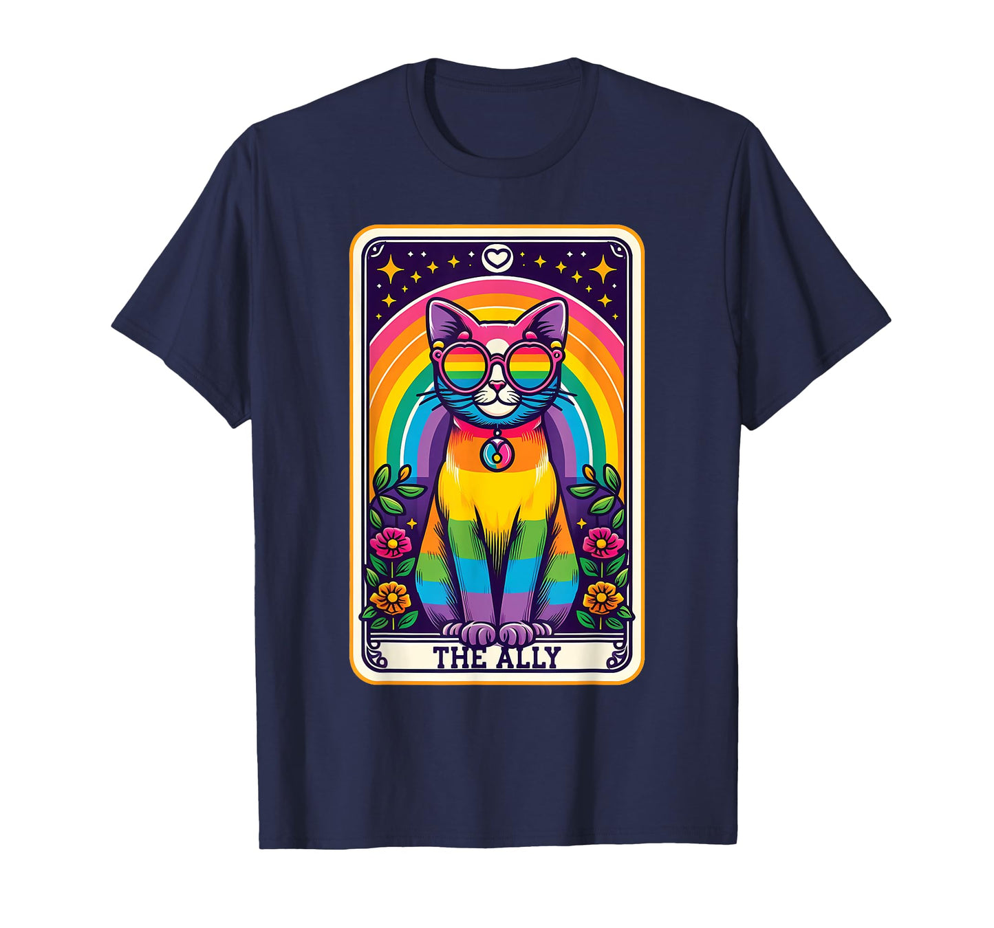 Tarot Card Cat The Ally, Gay Pride Rainbow LGBTQ Cat T-Shirt for Men Women