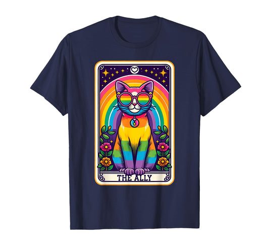 Tarot Card Cat The Ally, Gay Pride Rainbow LGBTQ Cat T-Shirt for Men Women