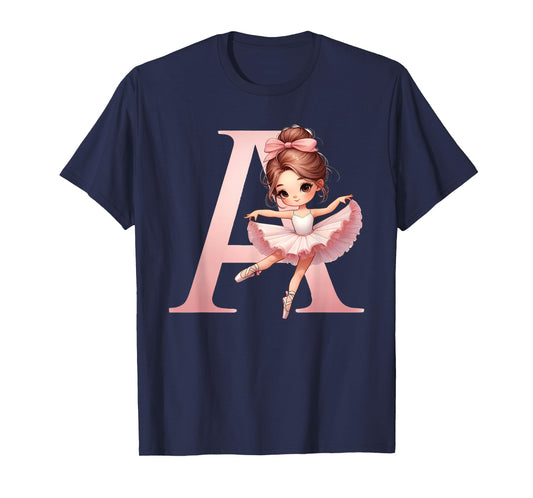 Ballerina Girl Dancing Name First Letter A Girly Tutu Ballet T-Shirt