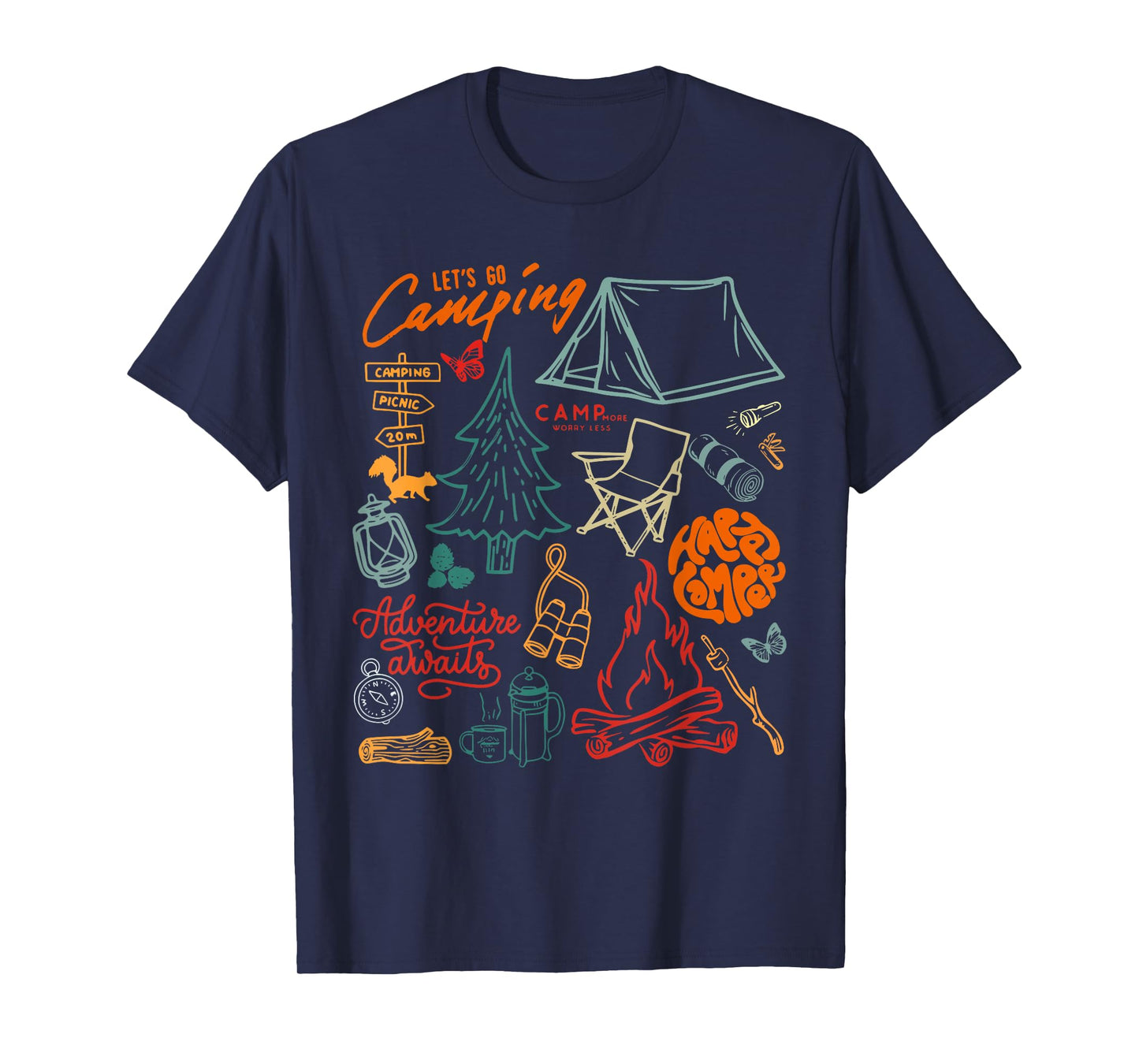 Happy Camper Camping Collage Outdoorsy Girls Nature Life T-Shirt
