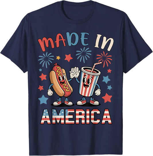 Made In America Hotdog 4th July Cute Boy Toddler Patriotic T-shirt