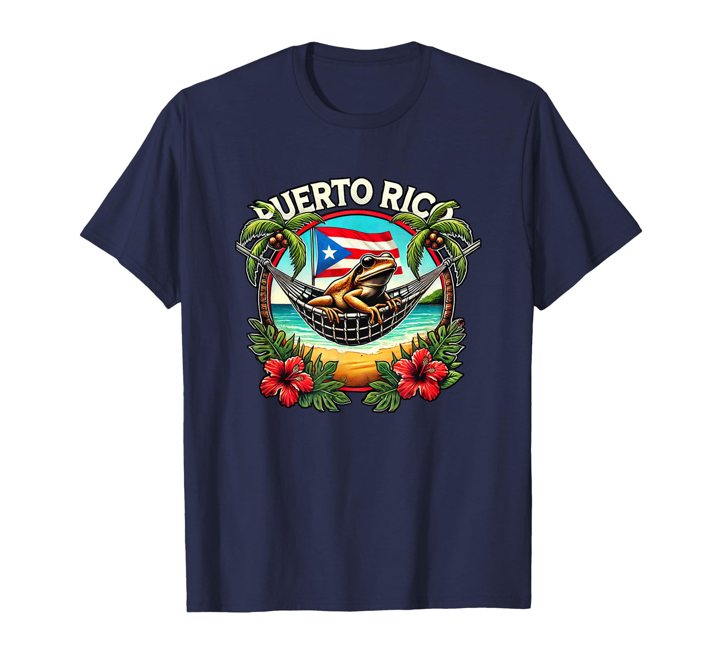 Puerto Rico Vacation Coqui Hammock Palm Trees Flowers Beach T-Shirt