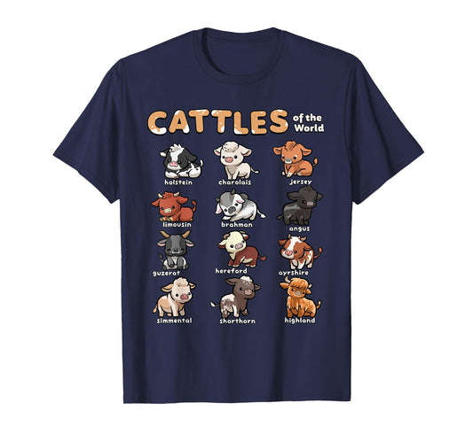 Cattles Animals of the World Cattle Farmer Rancher Cow Lover T-Shirt