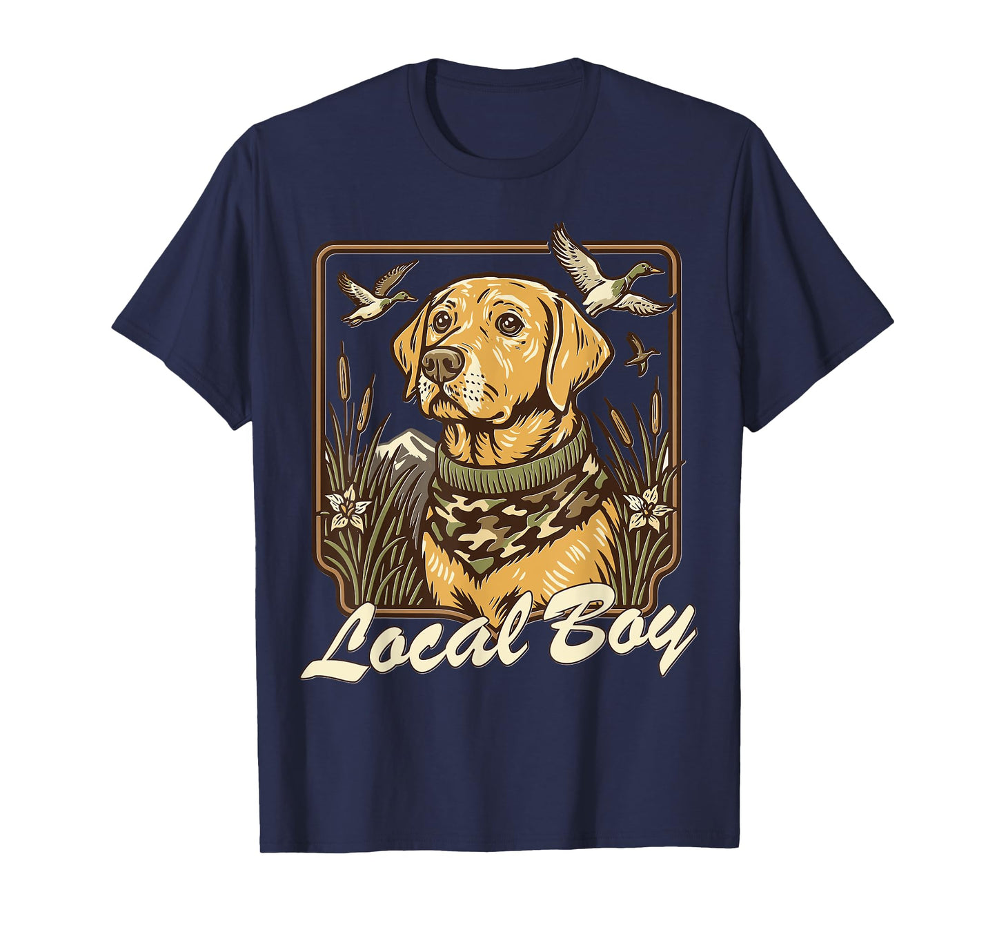 Local Boy Yellow Lab Hunting Dog Marsh Scene Sunset Vintage T-Shirt
