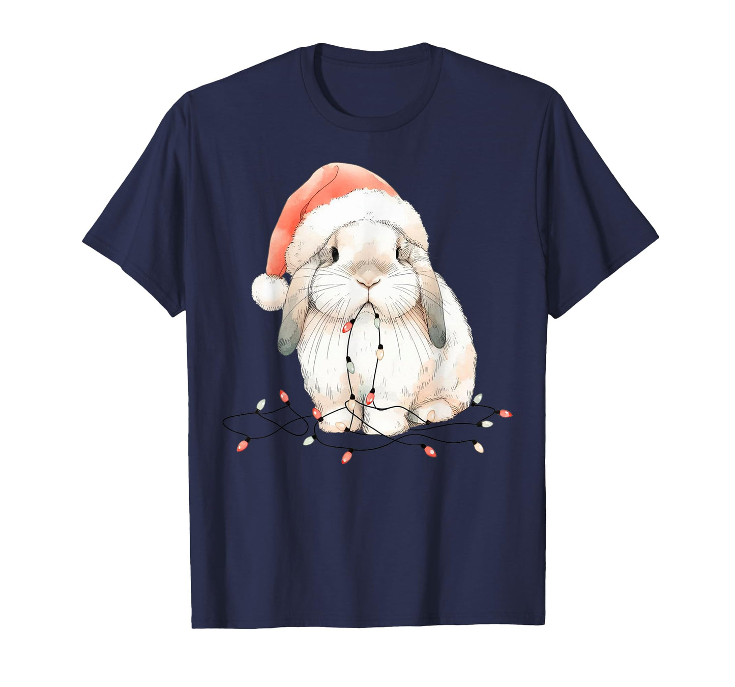 Cute Rabbit Bunny Lop Chew Christmas Light Xmas Watercolor T-Shirt