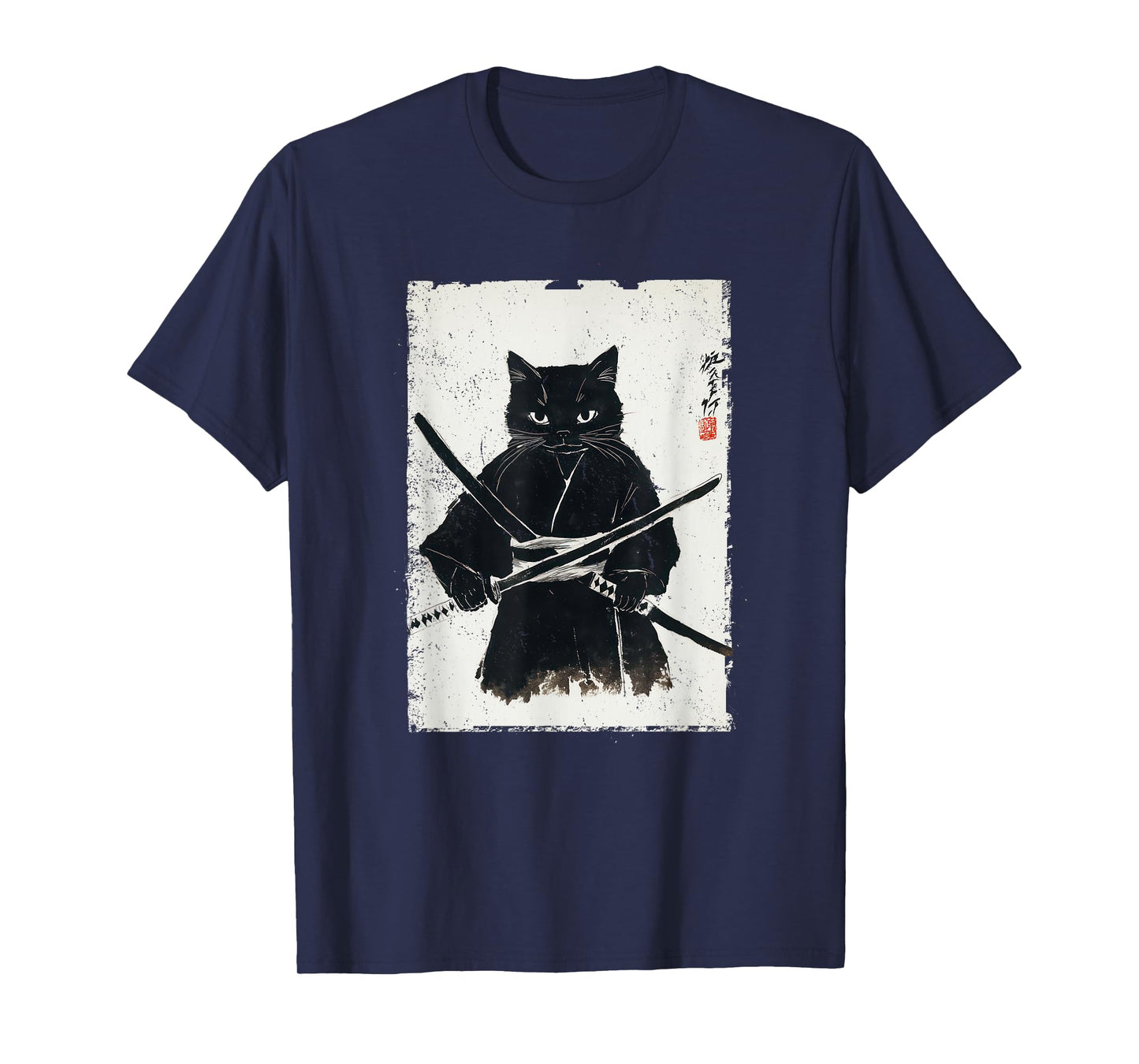 Vintage Samurai Cat Graphic Art Japanese Ukiyo-e T-Shirt