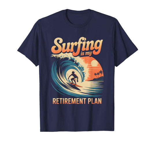 Retro Surfing Retirement Retired Beach Vibes Surfer Sunset T-Shirt
