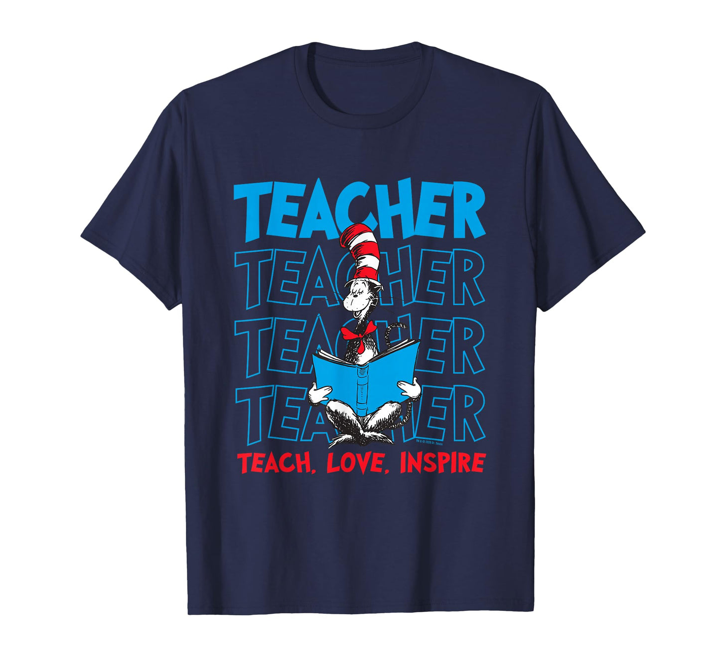 Dr Seuss Cat in The Hat Teacher Officially Licensed T-Shirt - T-Shirt | Navy