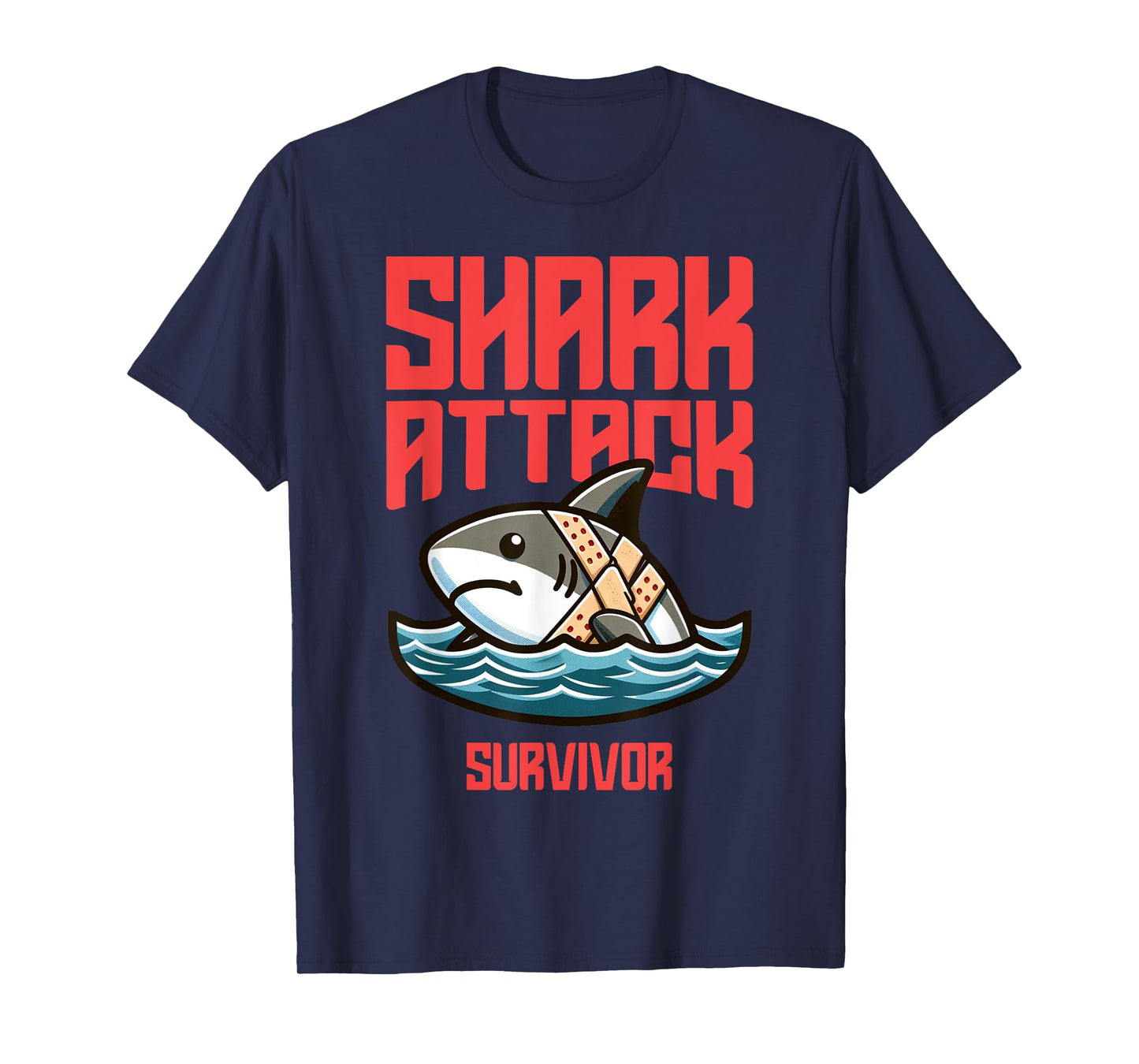 Cool Shark Attack Survivor Injury Beach Funny Shark T-Shirt for Men Women Kids