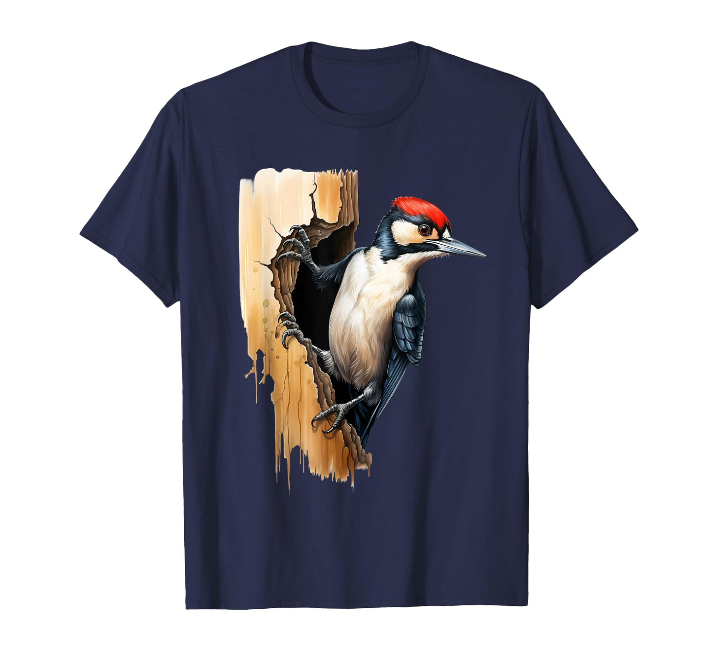Woodpecker Wall Drawing Nature Wildlife Motif Animal Print T-Shirt