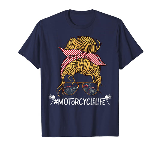 Classic Motorcycle Biker Girl Female Sunglasses Bun Bandana T-Shirt