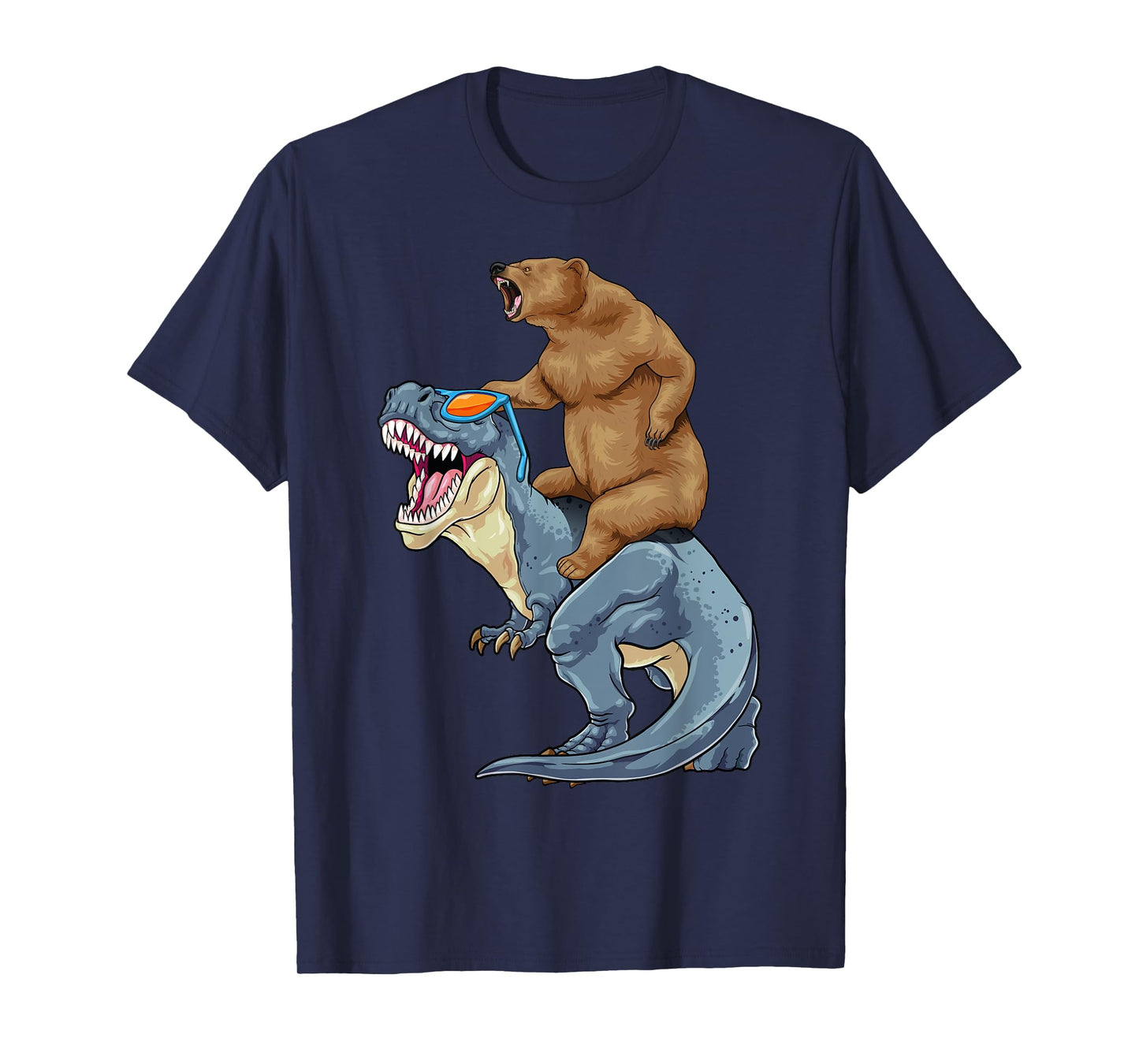 Grizzly Bear Riding Dinosaur Shirt Bear T-Rex Dino Boys Kids T-Shirt